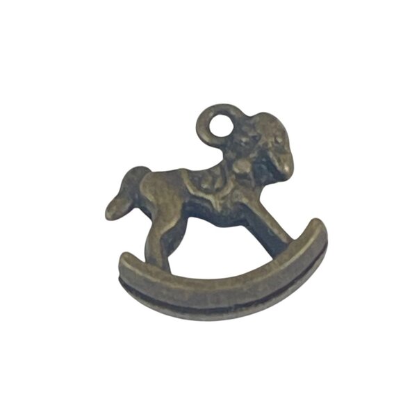 Bronze Rocking Horse Charm Pendant For Jewelry Making Antique Finish Small - Picture 2 of 4